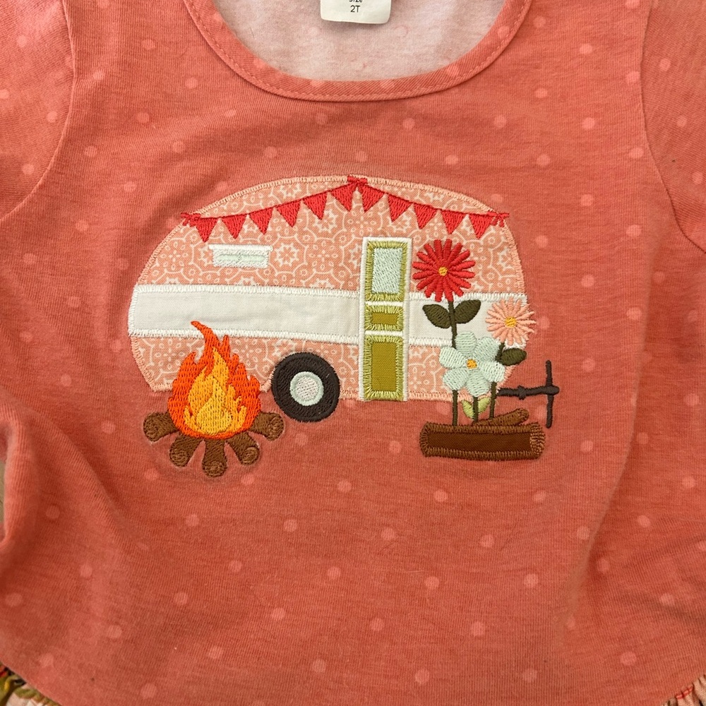 Ric rac and ruffles size 2T ruffle tunic pink floral camper - Picture 2 of 4